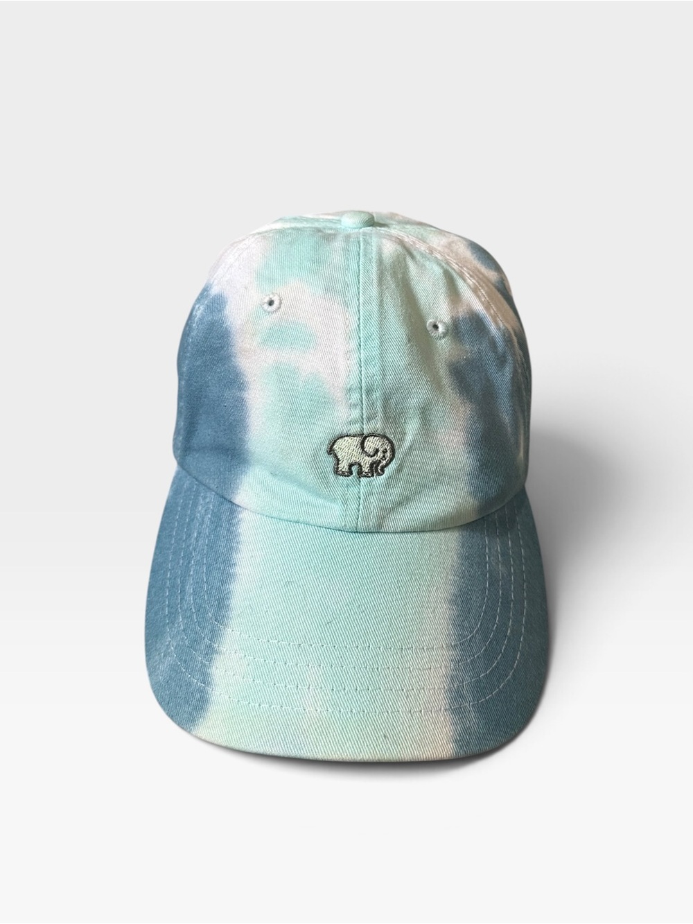 Ivory Ella Tie Dye Embroidered Elephant Baseball Cap Hat Blue Mint Green